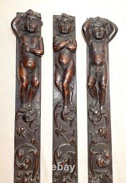 3 1800's antique carved wood architectural salvage cherub wall sculpture panels