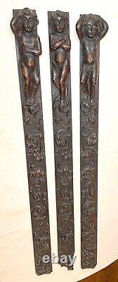 3 1800's antique carved wood architectural salvage cherub wall sculpture panels