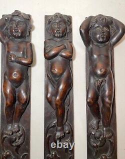 3 1800's antique carved wood architectural salvage cherub wall sculpture panels