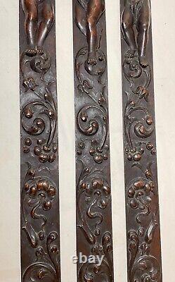 3 1800's antique carved wood architectural salvage cherub wall sculpture panels