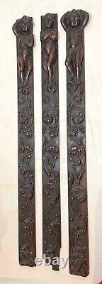 3 1800's antique carved wood architectural salvage cherub wall sculpture panels