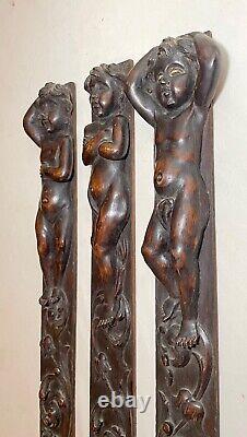 3 1800's antique carved wood architectural salvage cherub wall sculpture panels