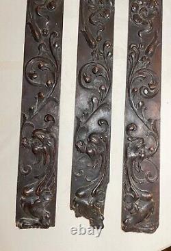 3 1800's antique carved wood architectural salvage cherub wall sculpture panels
