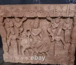 3 India Indian carved Wood Cart Panel with Attendants ca. 20th GODDESS GOD