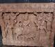 3 India Indian Carved Wood Cart Panel With Attendants Ca. 20th Goddess God