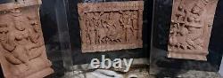 3 India Indian carved Wood Cart Panel with Attendants ca. 20th GODDESS GOD