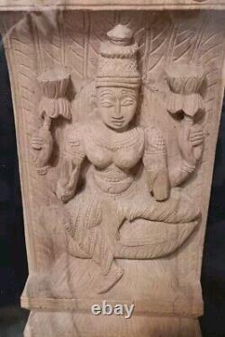 3 India Indian carved Wood Cart Panel with Attendants ca. 20th GODDESS GOD