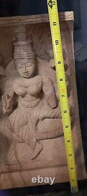 3 India Indian carved Wood Cart Panel with Attendants ca. 20th GODDESS GOD