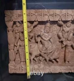 3 India Indian carved Wood Cart Panel with Attendants ca. 20th GODDESS GOD