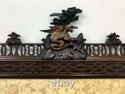 3 Panel Antique Chinese Floor Screen H 88 x W 72 Fine Carved Dragons Pagoda