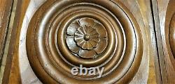 3 Rosette circle wood carving panel Antique french architectural salvage 12
