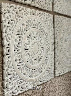 3 X Art Panels Fretwork Wall wood Ornament carved decor White modern design