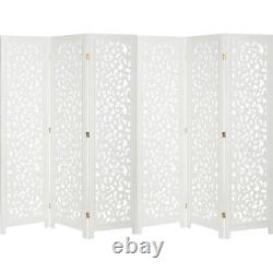 3 or 6 Panel Solid Wood Screen Room Divider, White Color with Decorative Cutouts