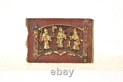 3 pc Set of Antique Chinese Red & Gilt Wooden Carved Panel