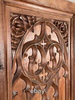 31 Tall Hand Carved French Antique Gothic Revival Pine Wood Panel