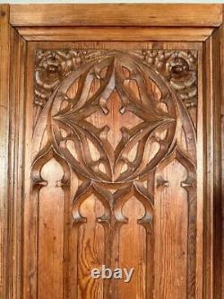31 Tall Hand Carved French Antique Gothic Revival Pine Wood Panel
