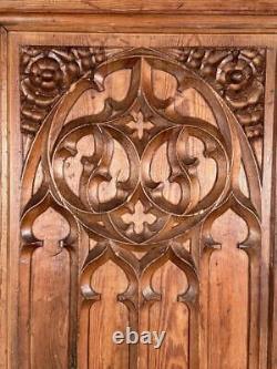 31 Tall Hand Carved French Antique Gothic Revival Pine Wood Panel