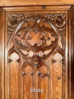 31 Tall Hand Carved French Antique Gothic Revival Pine Wood Panel (2)