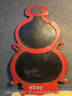 32.4 Old China Wood Carved Words Fruit Gourd Shape lacquerware Hanging Panel