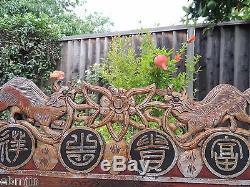 329. Antique Carved Gold Gilt Wood Panel with Foo Dog with Chinese Words