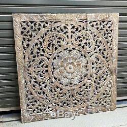 35 White Flower Teak Wood Carved Handcraft Wall Decor Collectibles Wall Panel