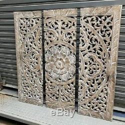 35 White Flower Teak Wood Carved Handcraft Wall Decor Collectibles Wall Panel