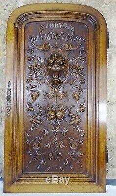 35Antique French Large Carved Wood Architectural Door Panel Gothic Lion Walnut