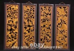 37.6 Old China Wood Gilt Carving Lotus Flower Fish Hollow Out Hanging Panel Set