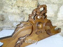 38. Antique French Carved Wood Architectural Pediment Panel Walnut Ribbon