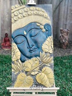 38 Textured Solid Wood Buddha Relief Wall Panel Carving Art Sculpture