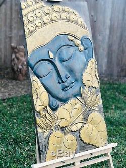 38 Textured Solid Wood Buddha Relief Wall Panel Carving Art Sculpture