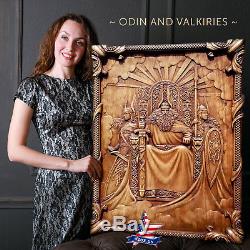 39/99cm ODIN AND VALKIRIES Wood carved 3D artwork picture painting icon panel