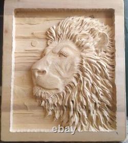 3D Wooden Picture Wood Carving Wall Art Handcarved Wood Carving Lion Wood Panel