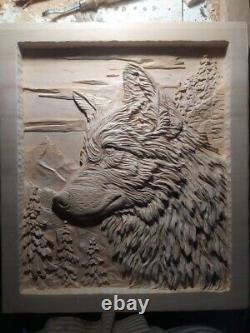 3D Wooden Picture Wood Carving Wall Art Handcarved Wood Carving Wolf Wood Panel