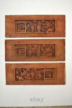 3pcs of Chinese Antique Wood Carving Panel home Decor Wall art #122009