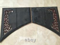 4 Antique Chinese Carved Red Gilt Painted Wood Panels