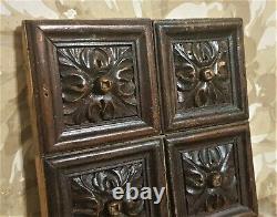 4 Decorative rosette wood carving panel Antique french architectural salvage