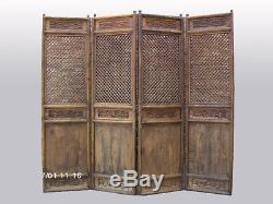 4-Panel Chinese Antique Carved Wooden Lattice Screen Room Divider