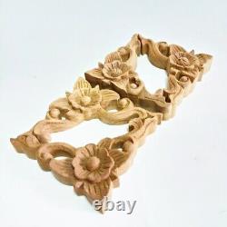 4 Pcs Vintage Carved Wood Wall Decor Flower Panel Thai Art Flower Brown