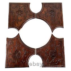 4 Rosette scroll wood carving panel 8.5 in Antique French architectural salvage