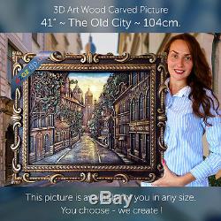 41 Carved wood 3D The Old City art oil painting picture panel icon