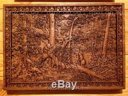 41 Carved wood panel 3D Morning in a Pine Forest painting picture art oil icon