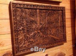 41 Carved wood panel 3D Morning in a Pine Forest painting picture art oil icon