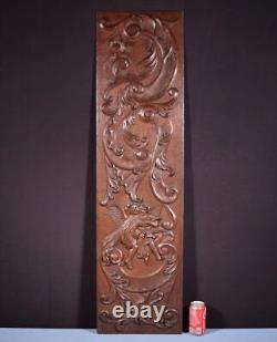 49 Tall French Antique Deep Carved Louis XV Panel Solid Oak Wood with Cherubs