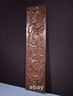 49 Tall French Antique Deep Carved Louis XV Panel Solid Oak Wood with Cherubs