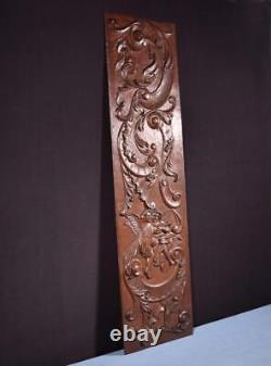 49 Tall French Antique Deep Carved Louis XV Panel Solid Oak Wood with Cherubs