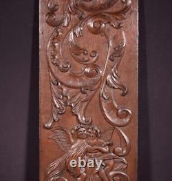 49 Tall French Antique Deep Carved Louis XV Panel Solid Oak Wood with Cherubs