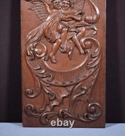 49 Tall French Antique Deep Carved Louis XV Panel Solid Oak Wood with Cherubs