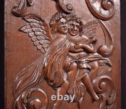 49 Tall French Antique Deep Carved Louis XV Panel Solid Oak Wood with Cherubs