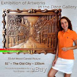 51 / 130cm The Old City Wood carved picture 3D ART paiting-panel-icon-frame